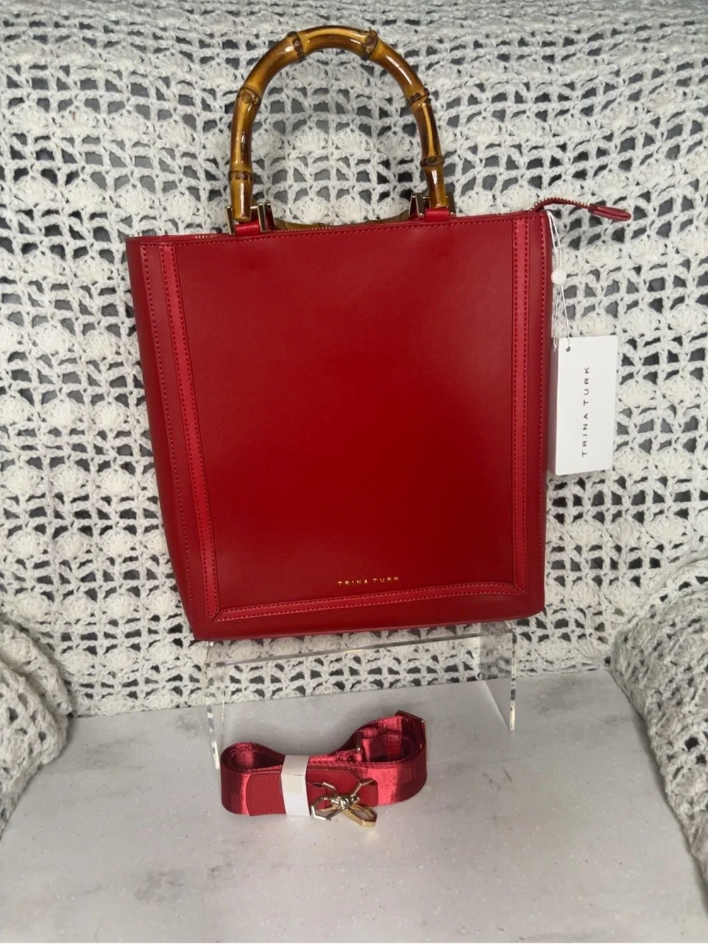 Trina Turk Leather Satchel with Bamboo-Style Handle